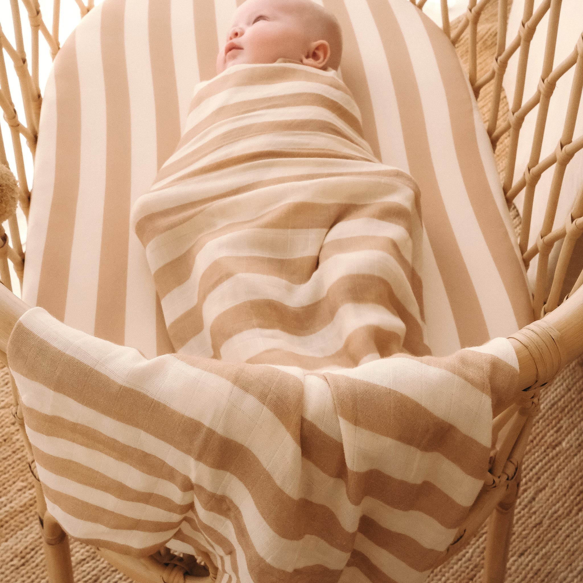 Bassinet | Fitted Sheet/Change Pad Cover | Organic - Coffee Stripe - Image 12