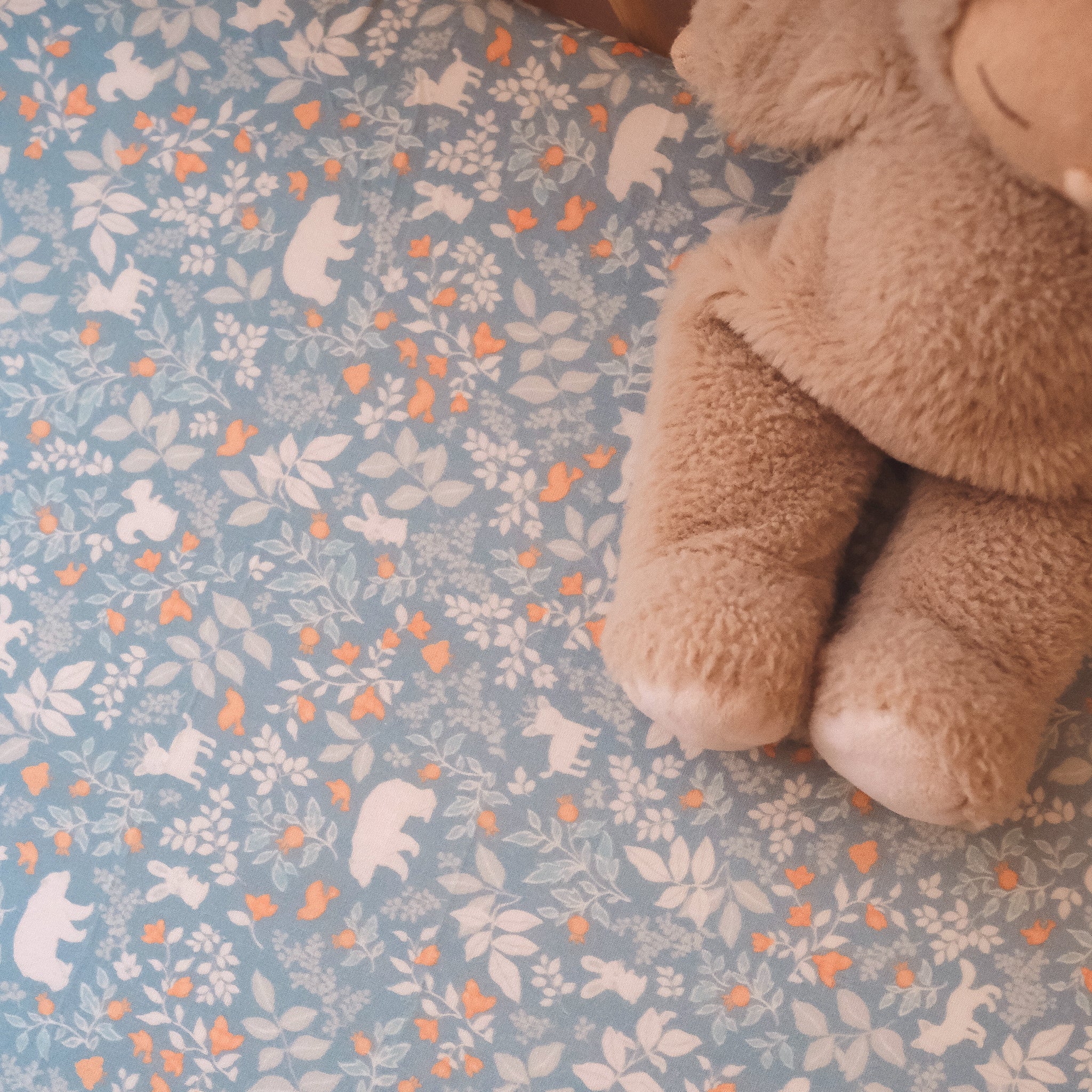 Bassinet | Fitted Sheet/Change Pad Cover | Organic - Forest Friends Cornflower - Image 14