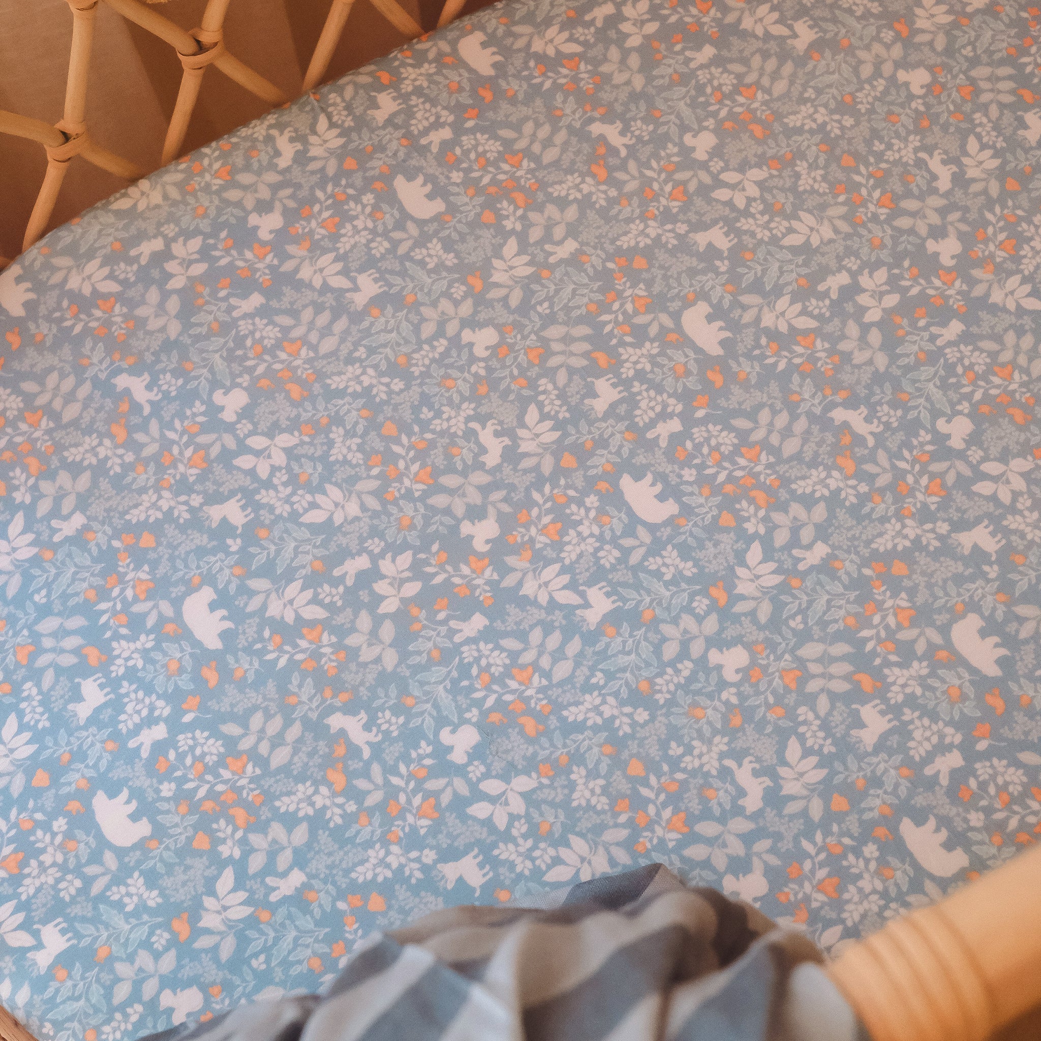 Bassinet | Fitted Sheet/Change Pad Cover | Organic - Forest Friends Cornflower - Image 15