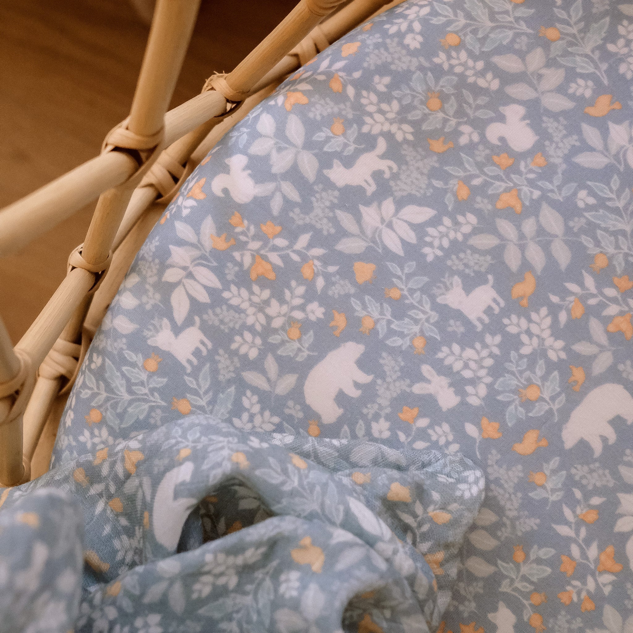 Bassinet | Fitted Sheet/Change Pad Cover | Organic - Forest Friends Cornflower - Image 6