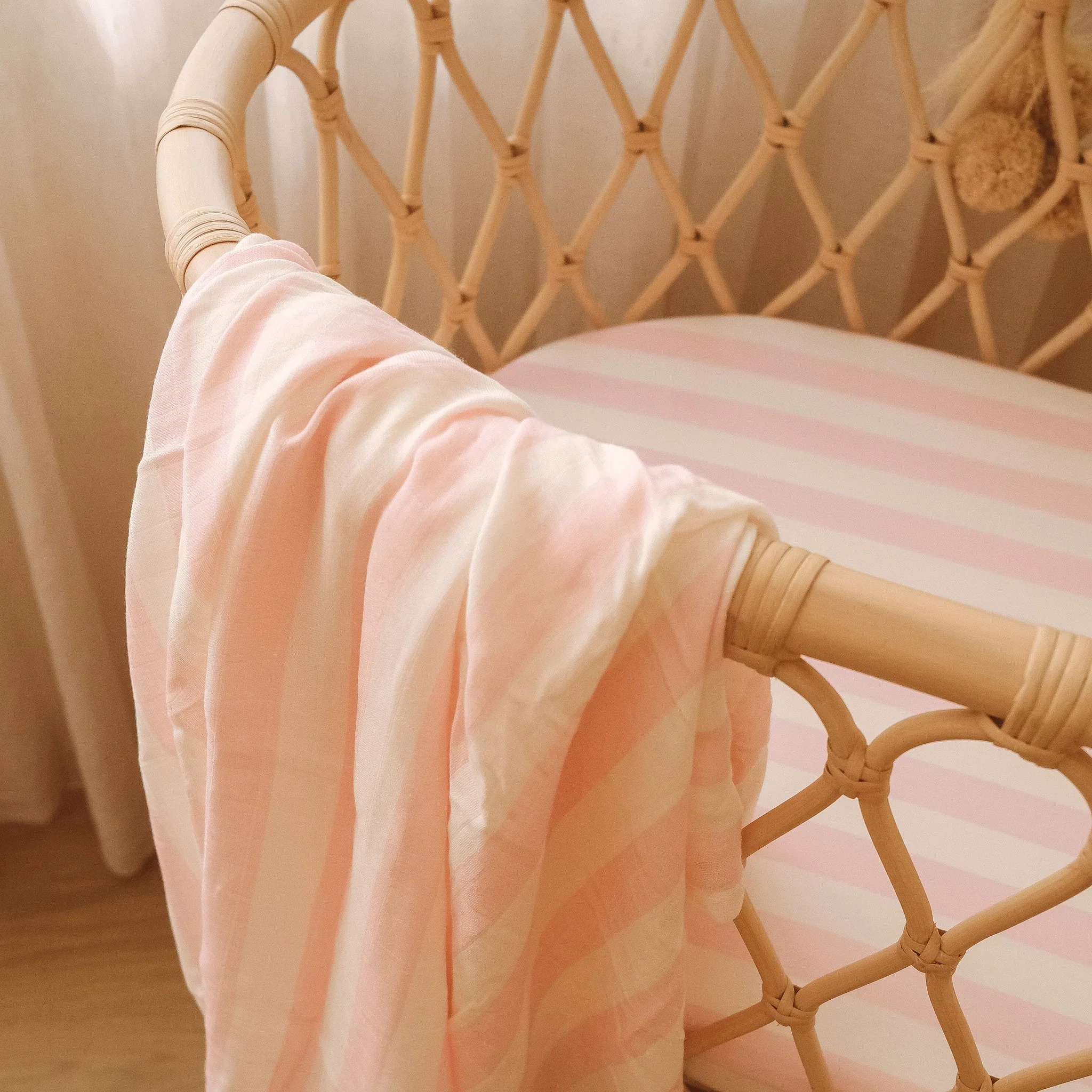 Bassinet | Fitted Sheet/Change Pad Cover | Organic - Petal Stripe - Image 11