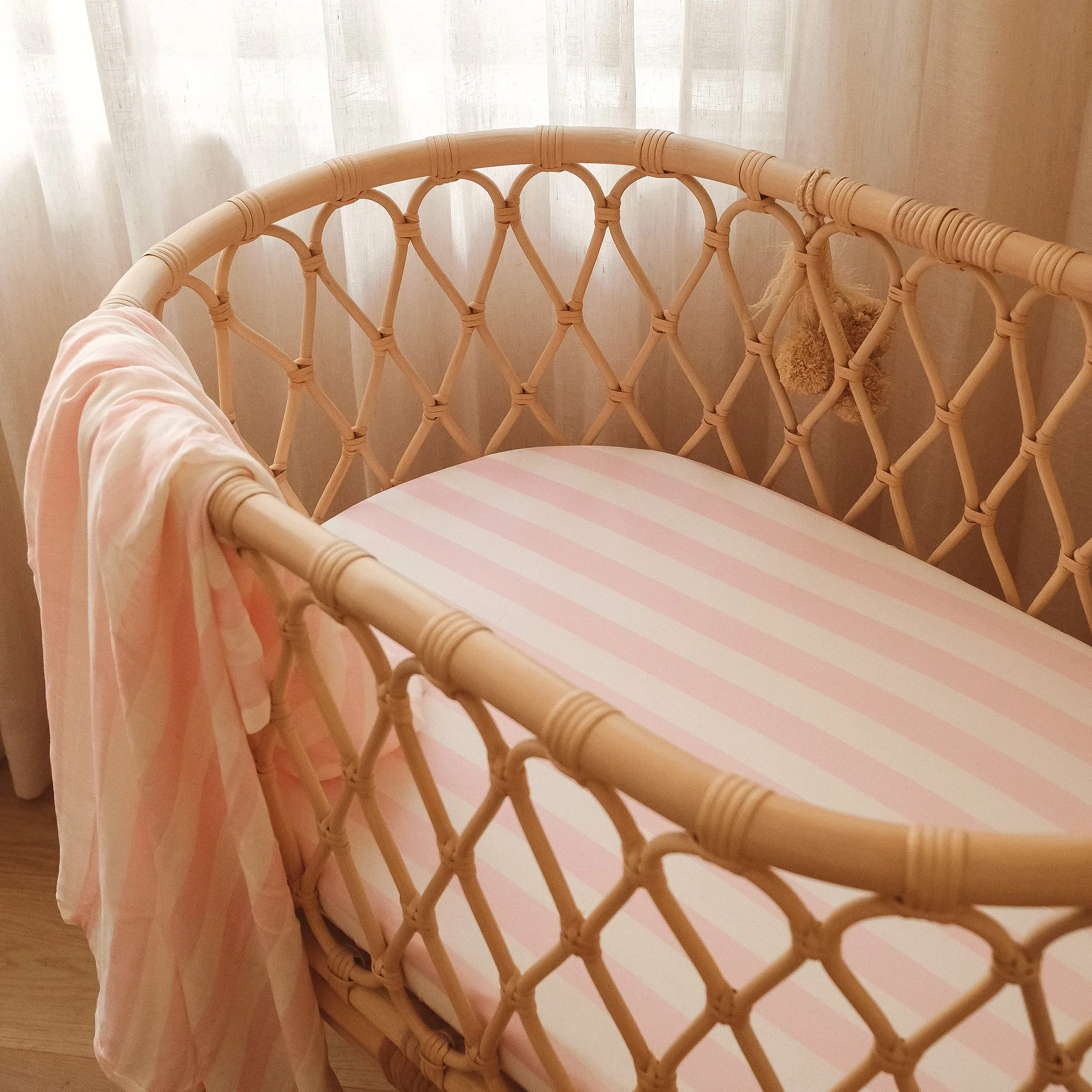 Bassinet | Fitted Sheet/Change Pad Cover | Organic - Petal Stripe - Image 3