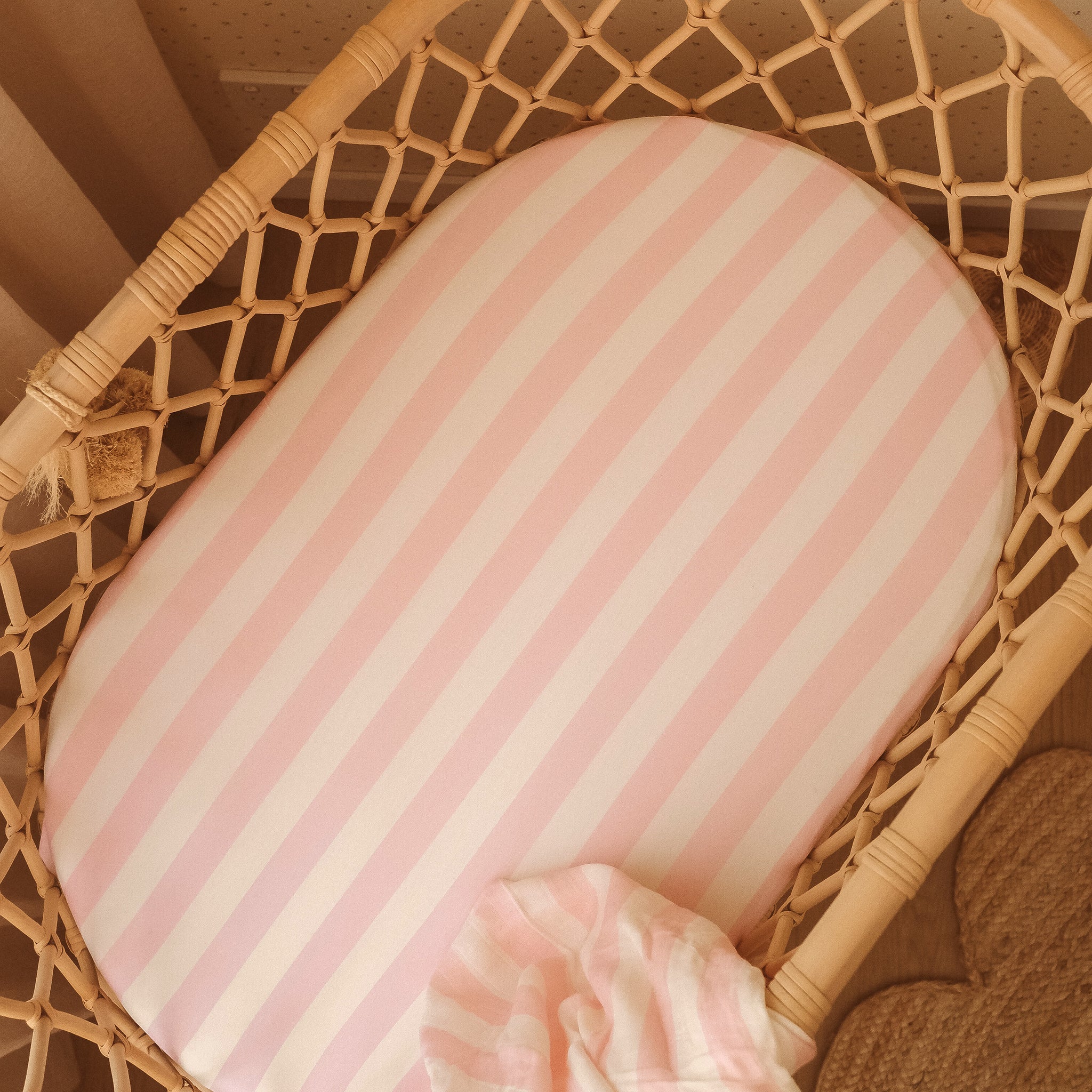 Bassinet | Fitted Sheet/Change Pad Cover | Organic - Petal Stripe - Image 5