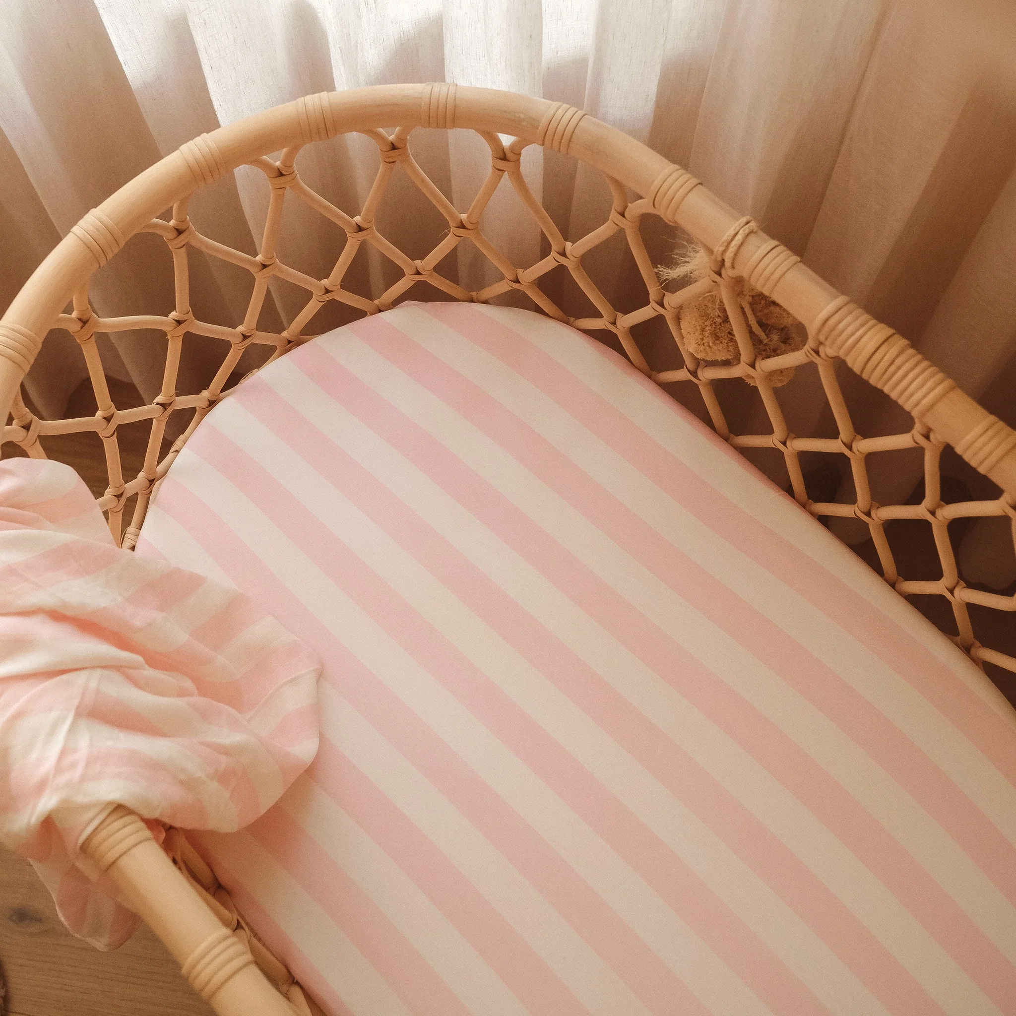 Bassinet | Fitted Sheet/Change Pad Cover | Organic - Petal Stripe - Image 7