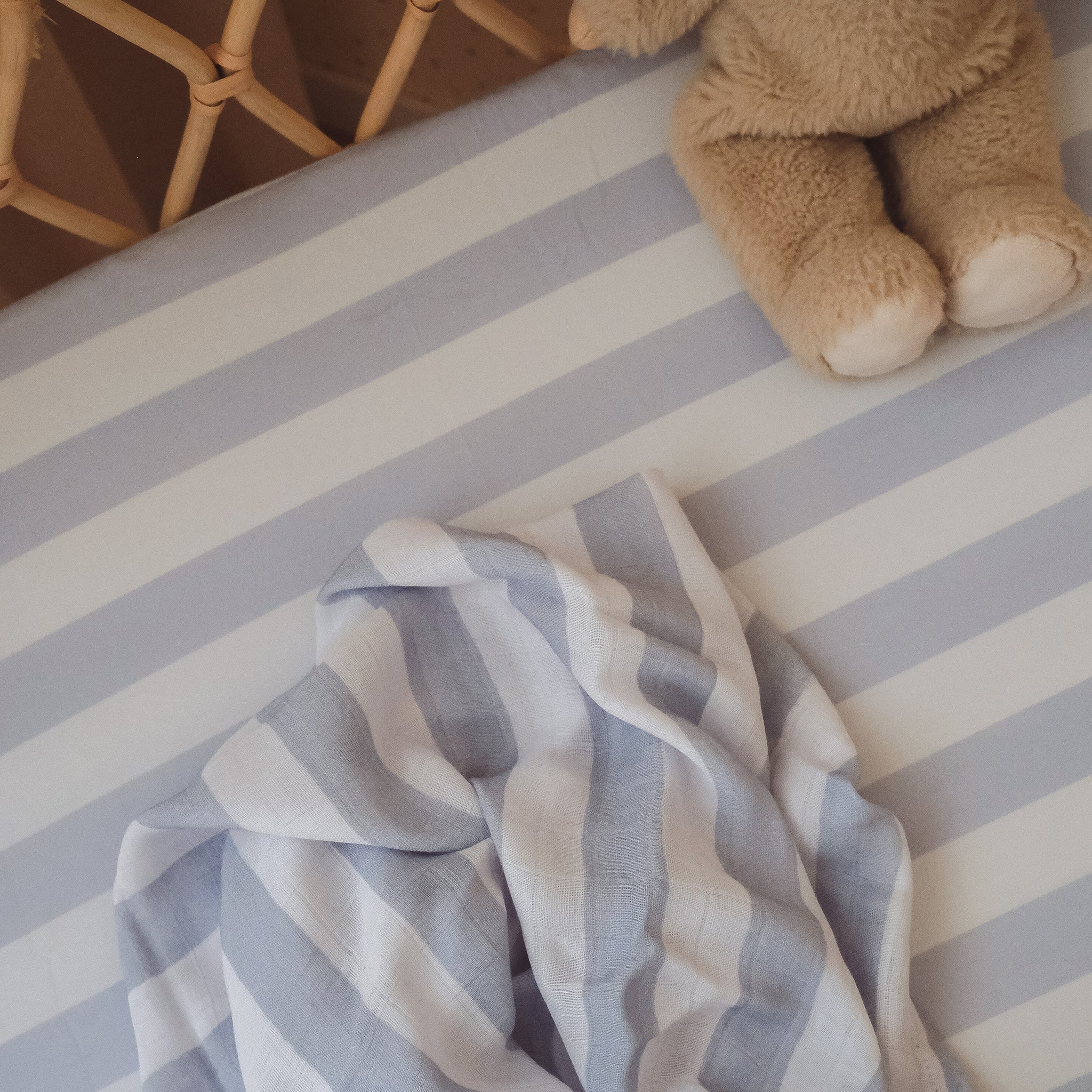 Cot | Fitted Sheet/Change Pad Cover | Organic - Cloud Stripe - Image 4