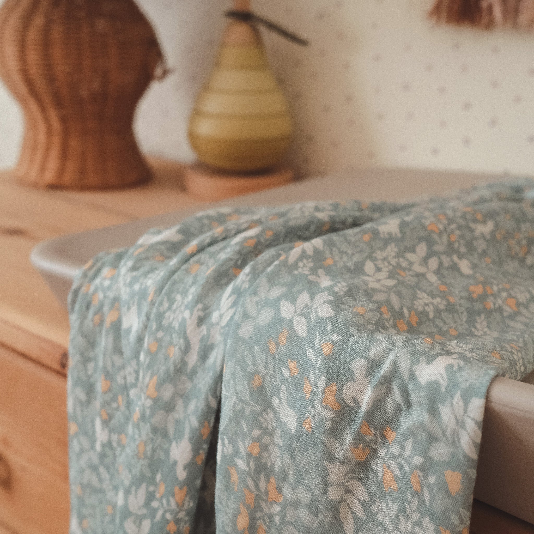 Cot | Fitted Sheet/Change Pad Cover | Organic - Forest Friends Sage - Image 5