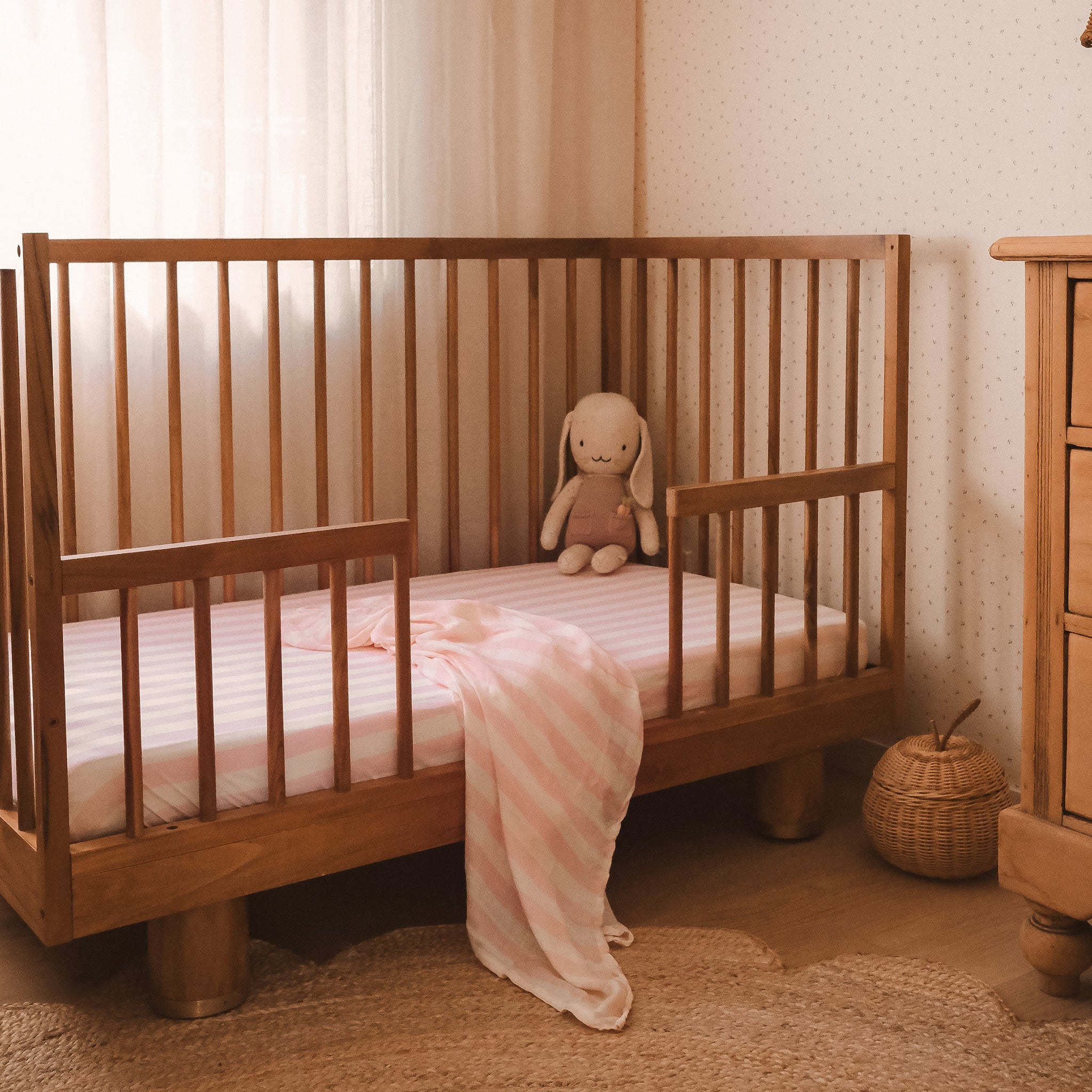 Cot | Fitted Sheet/Change Pad Cover | Organic - Petal Stripe - Image 3