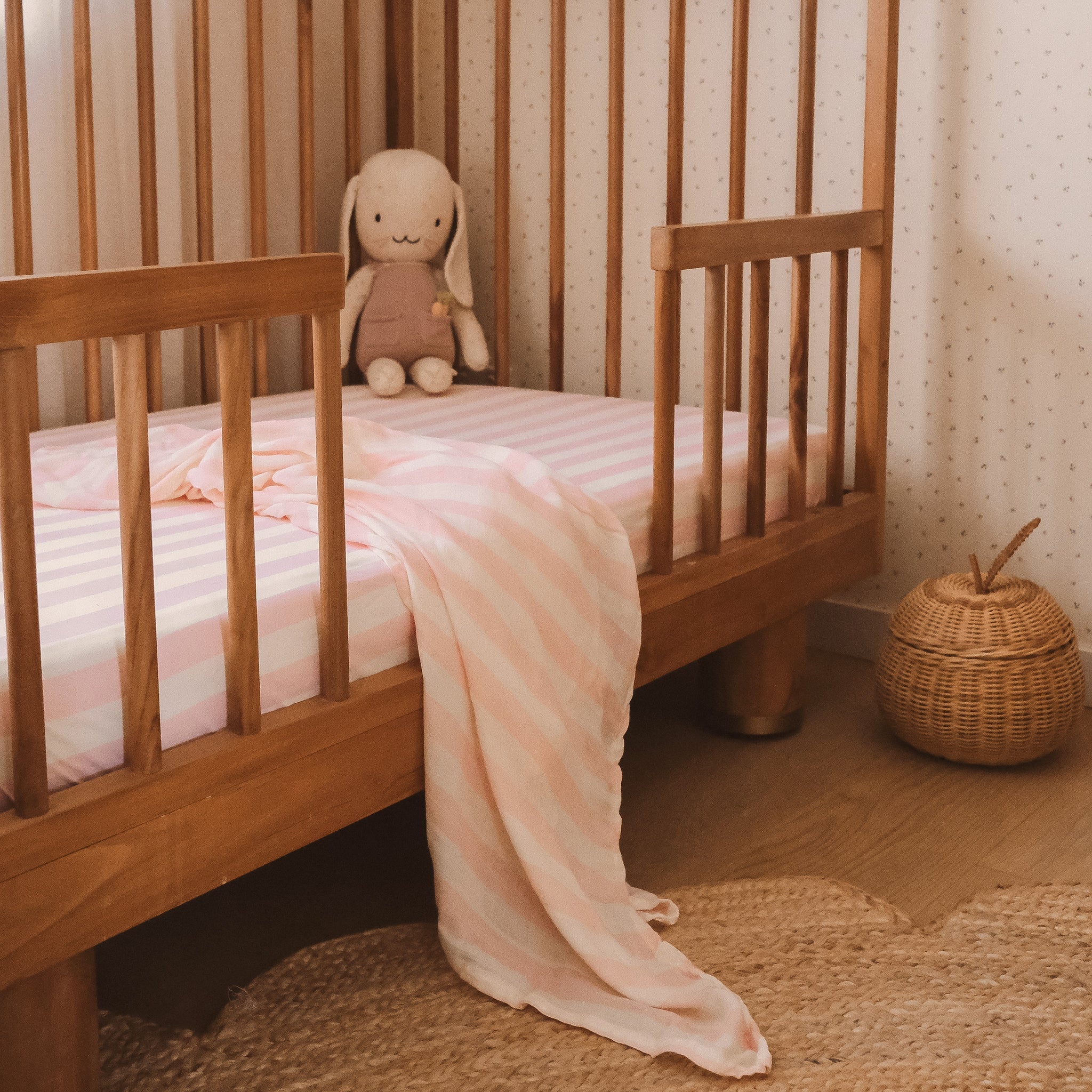 Cot | Fitted Sheet/Change Pad Cover | Organic - Petal Stripe - Image 5