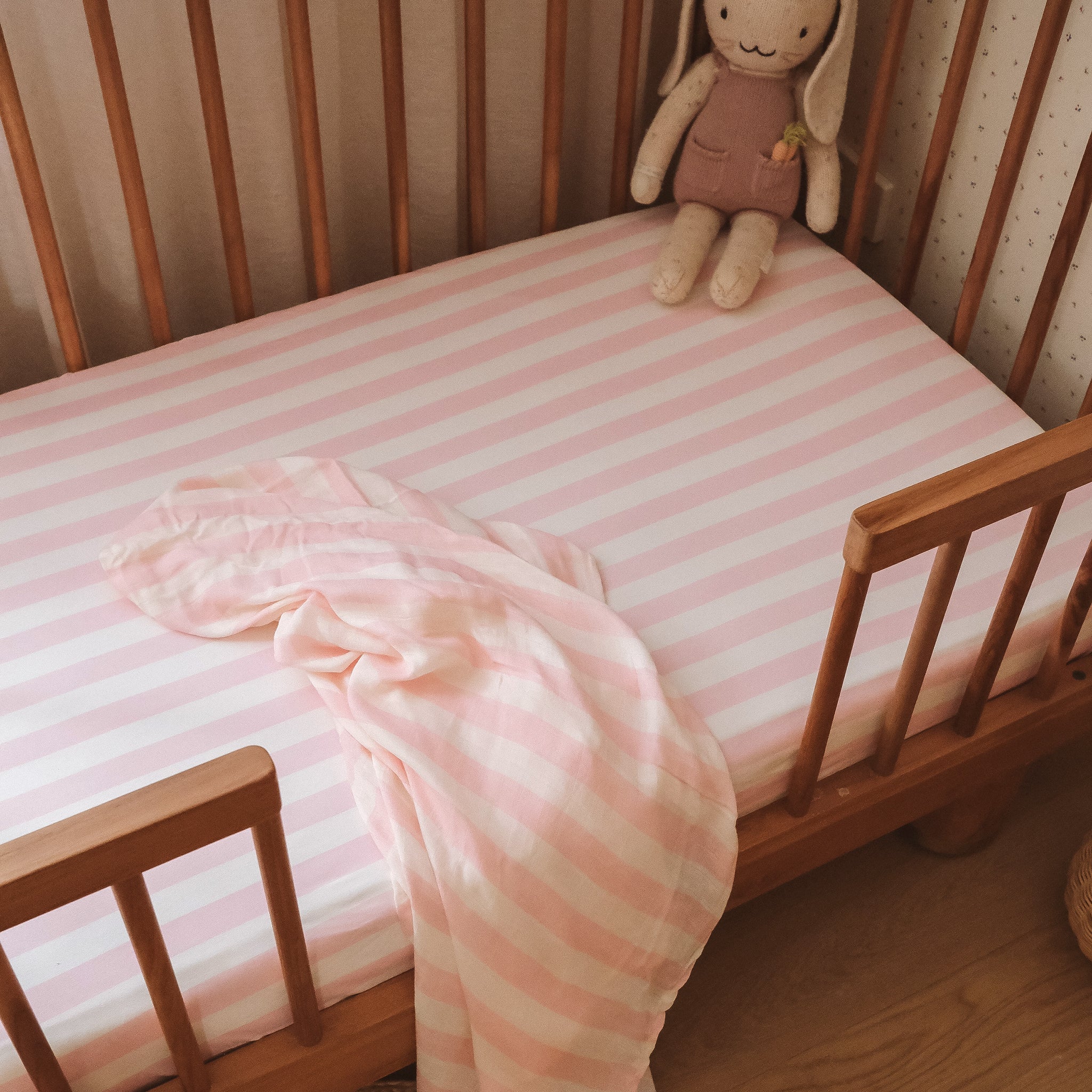 Cot | Fitted Sheet/Change Pad Cover | Organic - Petal Stripe - Image 8